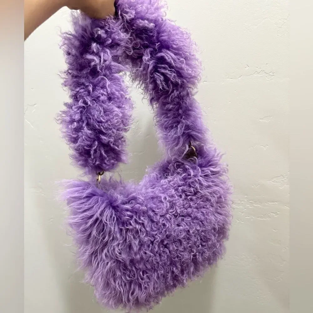Handmade Lavender Real Curly Shearling Fashion Hobo Bag/Shoulder Bag/Crossbody